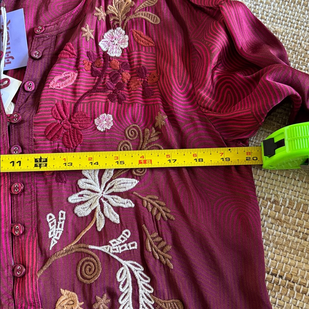 Johnny Was Burgundy Floral Embroidered Blouse - Picture 6 of 11